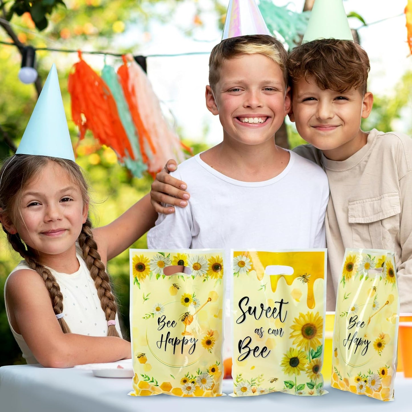 50Pcs Bee Party Favor Bags Sweet As Can Bee Plastic Waterproof Goodie Bag Sunflower Yellow Rectangular Gift Pack for Kids Birthday Baby Shower Decoration Party Favor Supplies