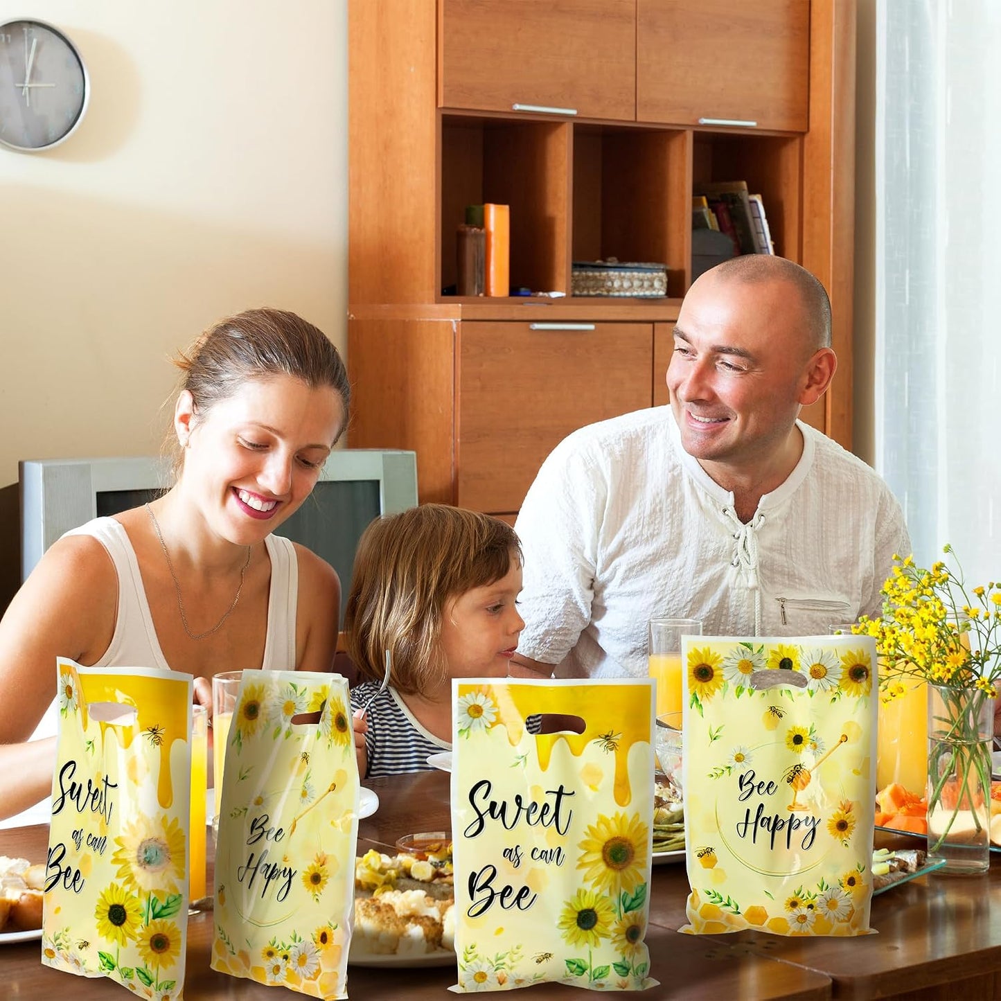 50Pcs Bee Party Favor Bags Sweet As Can Bee Plastic Waterproof Goodie Bag Sunflower Yellow Rectangular Gift Pack for Kids Birthday Baby Shower Decoration Party Favor Supplies