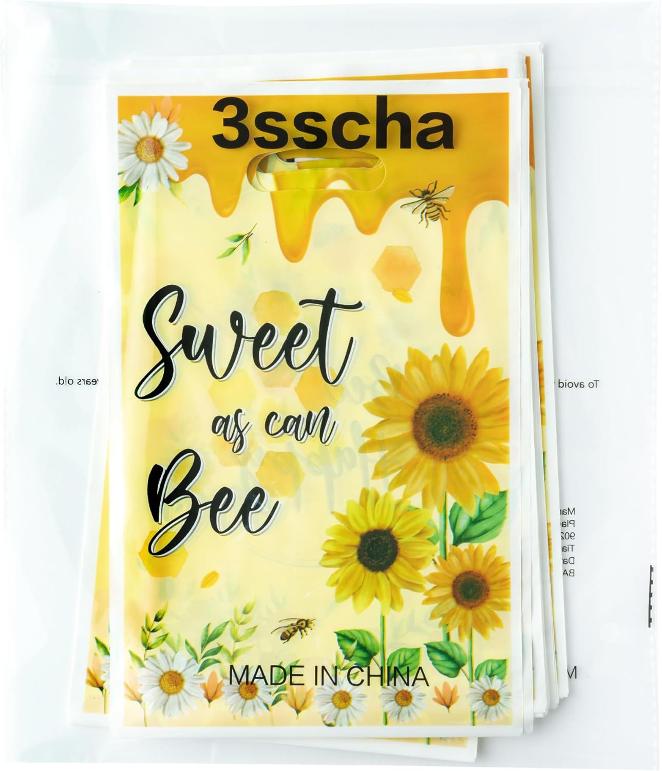 50Pcs Bee Party Favor Bags Sweet As Can Bee Plastic Waterproof Goodie Bag Sunflower Yellow Rectangular Gift Pack for Kids Birthday Baby Shower Decoration Party Favor Supplies