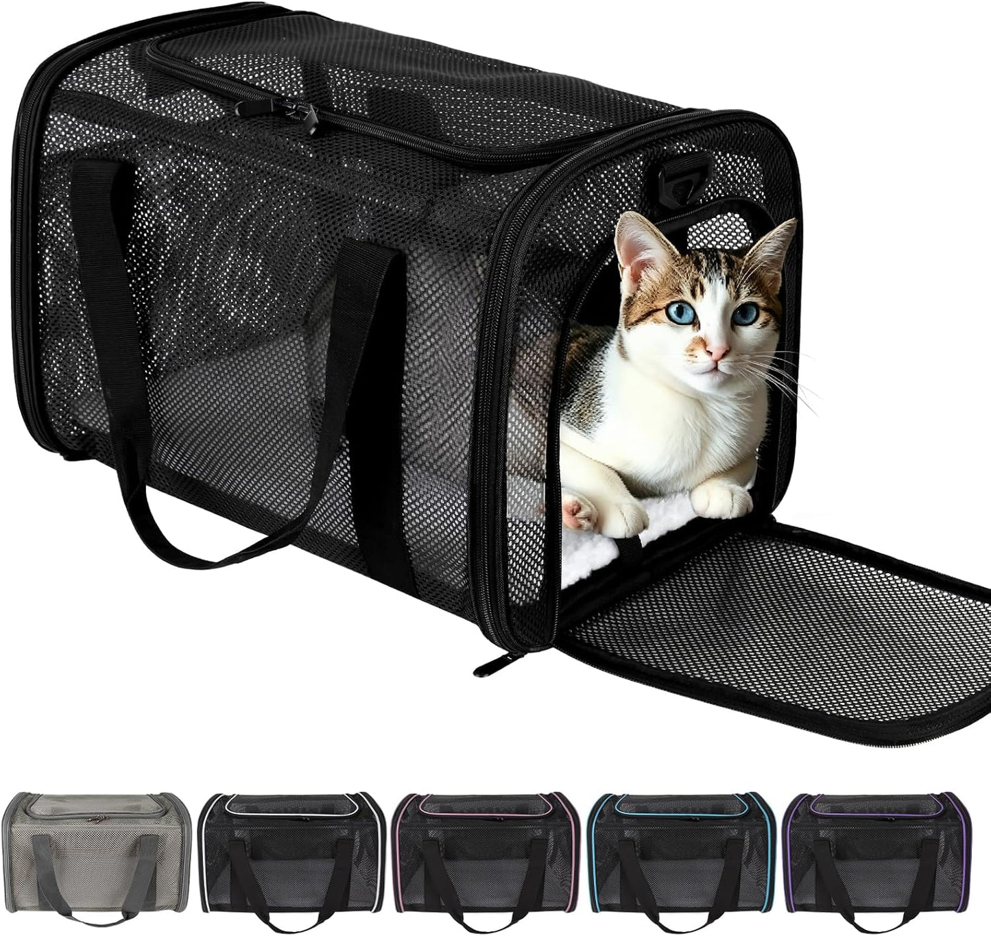 Cat Carrier Dog Carrier Pet Carriers Soft-Sided Cats Bag Animal Carriers Puppy Carrying Bag TSA Airline Approved Small Dog Carrier Soft Sided, Collapsible Travel Carriers for Big Cats(Up to 16lbs)