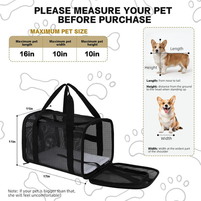 Cat Carrier Dog Carrier Pet Carriers Soft-Sided Cats Bag Animal Carriers Puppy Carrying Bag TSA Airline Approved Small Dog Carrier Soft Sided, Collapsible Travel Carriers for Big Cats(Up to 16lbs)
