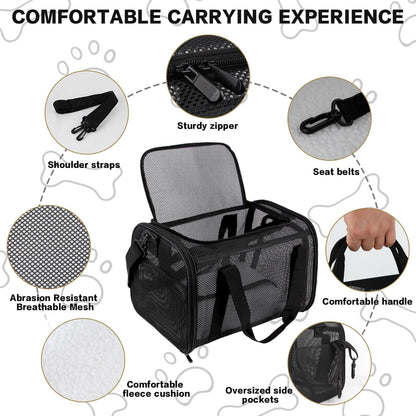 Cat Carrier Dog Carrier Pet Carriers Soft-Sided Cats Bag Animal Carriers Puppy Carrying Bag TSA Airline Approved Small Dog Carrier Soft Sided, Collapsible Travel Carriers for Big Cats(Up to 16lbs)