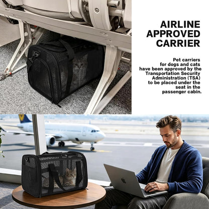 Cat Carrier Dog Carrier Pet Carriers Soft-Sided Cats Bag Animal Carriers Puppy Carrying Bag TSA Airline Approved Small Dog Carrier Soft Sided, Collapsible Travel Carriers for Big Cats(Up to 16lbs)