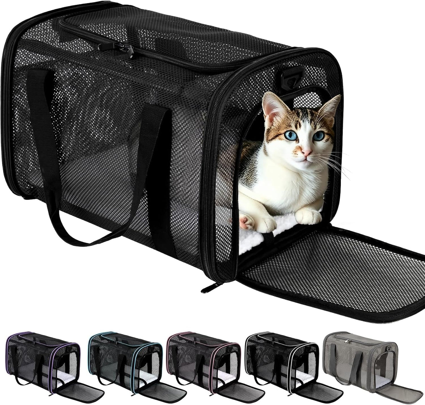 Cat Carrier Dog Carrier Pet Carriers Soft-Sided Cats Bag Animal Carriers Puppy Carrying Bag TSA Airline Approved Small Dog Carrier Soft Sided, Collapsible Travel Carriers for Big Cats(Up to 16lbs)