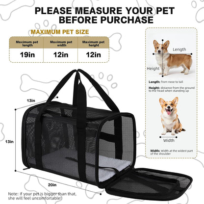 Cat Carrier Dog Carrier Pet Carriers Soft-Sided Cats Bag Animal Carriers Puppy Carrying Bag TSA Airline Approved Small Dog Carrier Soft Sided, Collapsible Travel Carriers for Big Cats(Up to 16lbs)