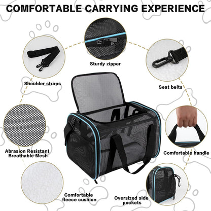 Cat Carrier Dog Carrier Pet Carriers Soft-Sided Cats Bag Animal Carriers Puppy Carrying Bag TSA Airline Approved Small Dog Carrier Soft Sided, Collapsible Travel Carriers for Big Cats(Up to 16lbs)