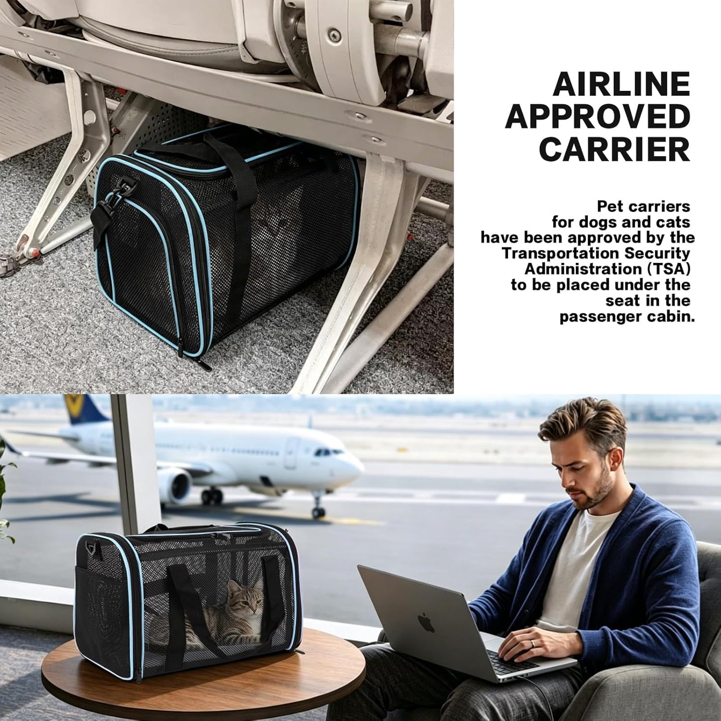 Cat Carrier Dog Carrier Pet Carriers Soft-Sided Cats Bag Animal Carriers Puppy Carrying Bag TSA Airline Approved Small Dog Carrier Soft Sided, Collapsible Travel Carriers for Big Cats(Up to 16lbs)