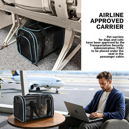 Cat Carrier Dog Carrier Pet Carriers Soft-Sided Cats Bag Animal Carriers Puppy Carrying Bag TSA Airline Approved Small Dog Carrier Soft Sided, Collapsible Travel Carriers for Big Cats(Up to 16lbs)