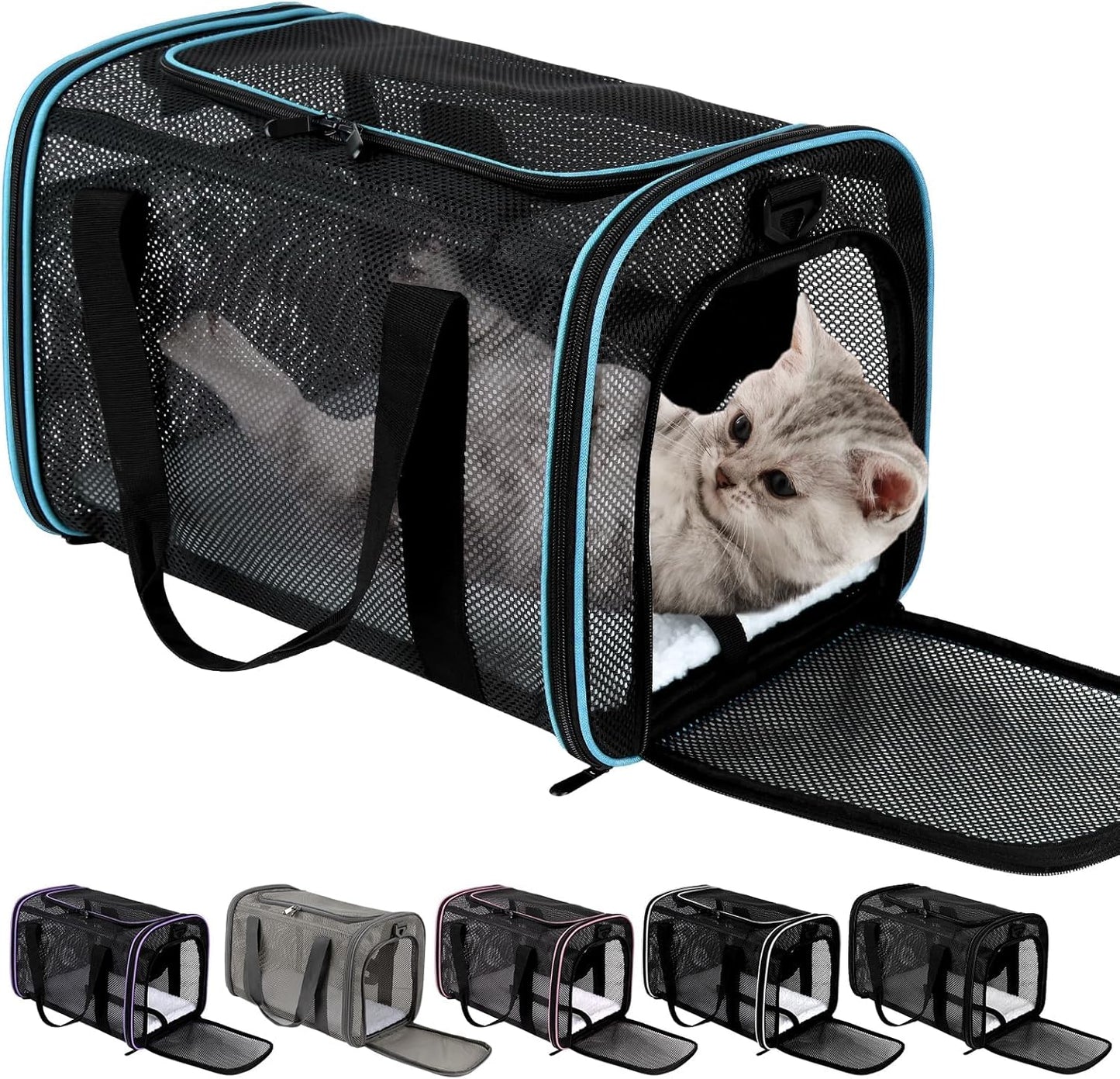 Cat Carrier Dog Carrier Pet Carriers Soft-Sided Cats Bag Animal Carriers Puppy Carrying Bag TSA Airline Approved Small Dog Carrier Soft Sided, Collapsible Travel Carriers for Big Cats(Up to 16lbs)