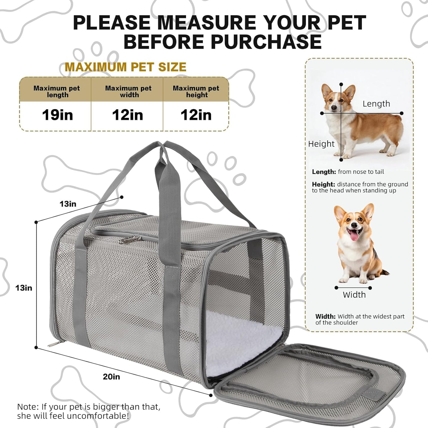 Cat Carrier Dog Carrier Pet Carriers Soft-Sided Cats Bag Animal Carriers Puppy Carrying Bag TSA Airline Approved Small Dog Carrier Soft Sided, Collapsible Travel Carriers for Big Cats(Up to 16lbs)