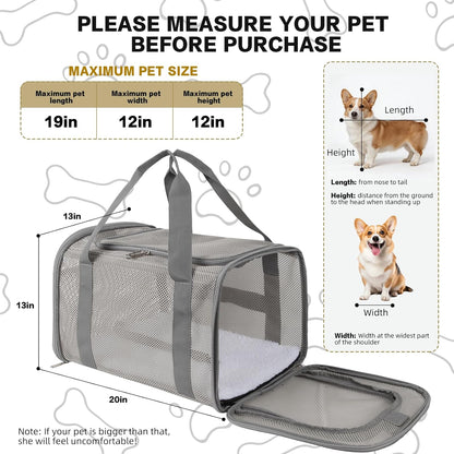 Cat Carrier Dog Carrier Pet Carriers Soft-Sided Cats Bag Animal Carriers Puppy Carrying Bag TSA Airline Approved Small Dog Carrier Soft Sided, Collapsible Travel Carriers for Big Cats(Up to 16lbs)