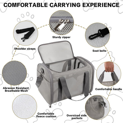 Cat Carrier Dog Carrier Pet Carriers Soft-Sided Cats Bag Animal Carriers Puppy Carrying Bag TSA Airline Approved Small Dog Carrier Soft Sided, Collapsible Travel Carriers for Big Cats(Up to 16lbs)