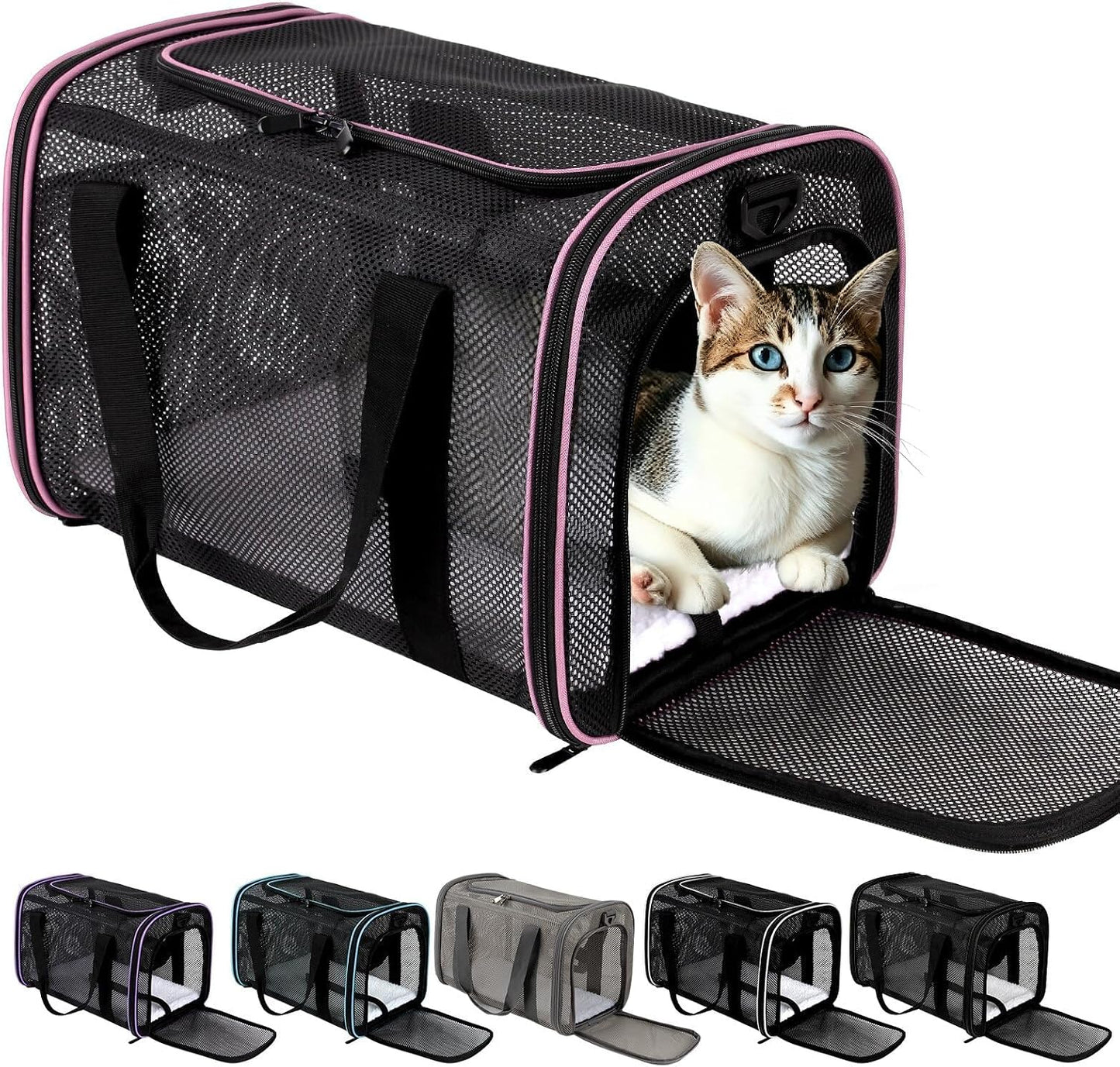 Cat Carrier Dog Carrier Pet Carriers Soft-Sided Cats Bag Animal Carriers Puppy Carrying Bag TSA Airline Approved Small Dog Carrier Soft Sided, Collapsible Travel Carriers for Big Cats(Up to 16lbs)