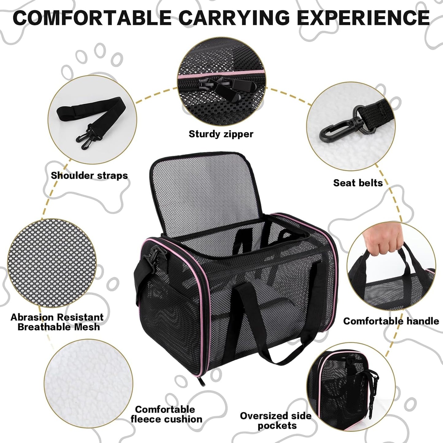 Cat Carrier Dog Carrier Pet Carriers Soft-Sided Cats Bag Animal Carriers Puppy Carrying Bag TSA Airline Approved Small Dog Carrier Soft Sided, Collapsible Travel Carriers for Big Cats(Up to 16lbs)