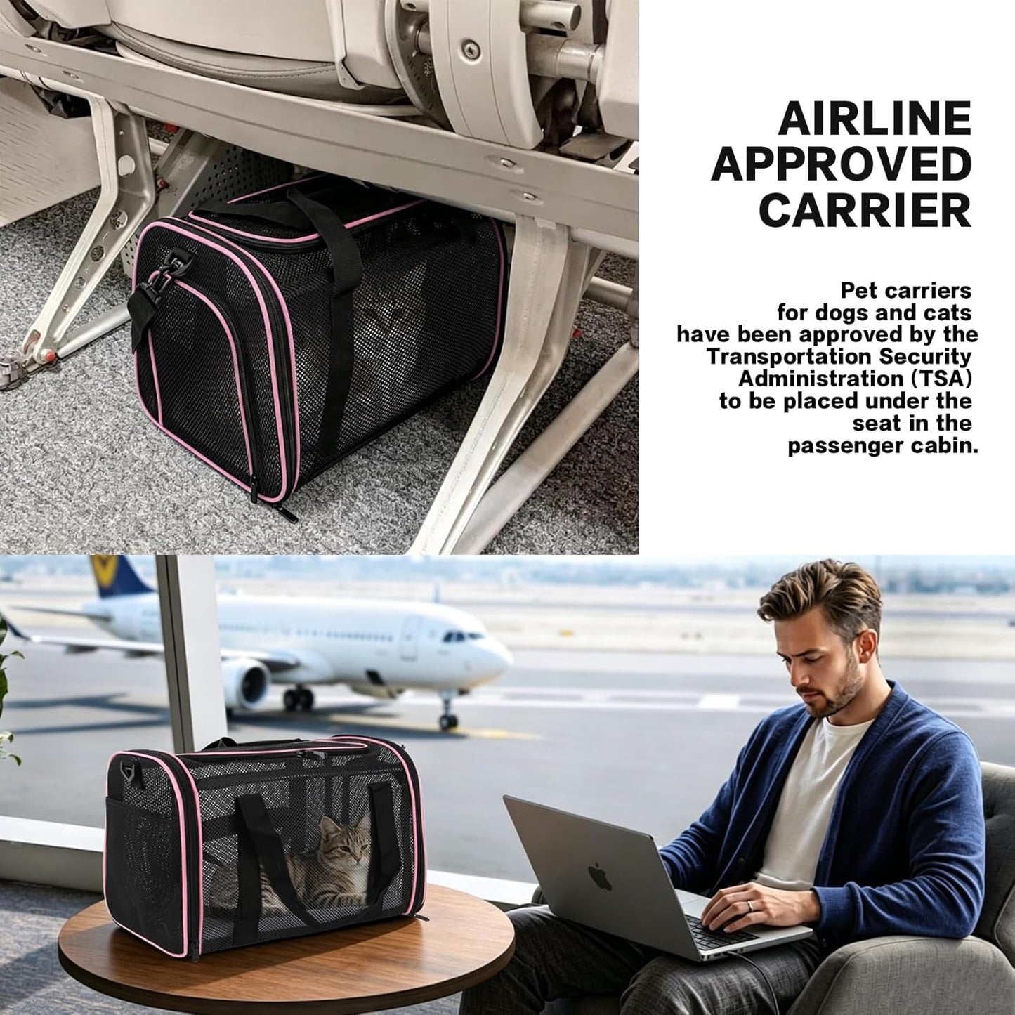 Cat Carrier Dog Carrier Pet Carriers Soft-Sided Cats Bag Animal Carriers Puppy Carrying Bag TSA Airline Approved Small Dog Carrier Soft Sided, Collapsible Travel Carriers for Big Cats(Up to 16lbs)