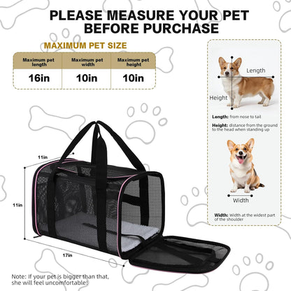Cat Carrier Dog Carrier Pet Carriers Soft-Sided Cats Bag Animal Carriers Puppy Carrying Bag TSA Airline Approved Small Dog Carrier Soft Sided, Collapsible Travel Carriers for Big Cats(Up to 16lbs)