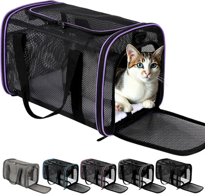 Cat Carrier Dog Carrier Pet Carriers Soft-Sided Cats Bag Animal Carriers Puppy Carrying Bag TSA Airline Approved Small Dog Carrier Soft Sided, Collapsible Travel Carriers for Big Cats(Up to 16lbs)