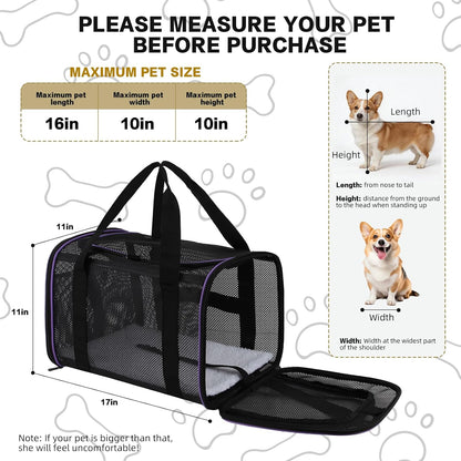 Cat Carrier Dog Carrier Pet Carriers Soft-Sided Cats Bag Animal Carriers Puppy Carrying Bag TSA Airline Approved Small Dog Carrier Soft Sided, Collapsible Travel Carriers for Big Cats(Up to 16lbs)