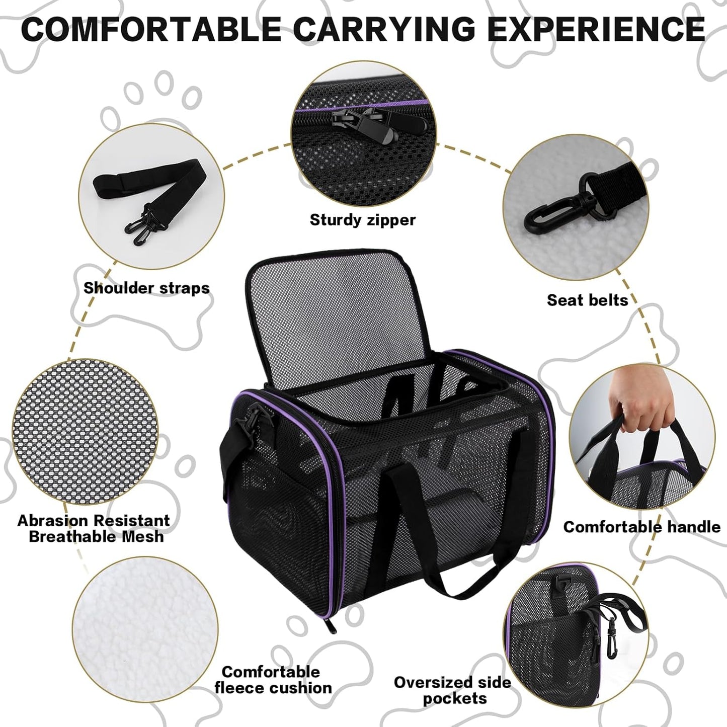 Cat Carrier Dog Carrier Pet Carriers Soft-Sided Cats Bag Animal Carriers Puppy Carrying Bag TSA Airline Approved Small Dog Carrier Soft Sided, Collapsible Travel Carriers for Big Cats(Up to 16lbs)