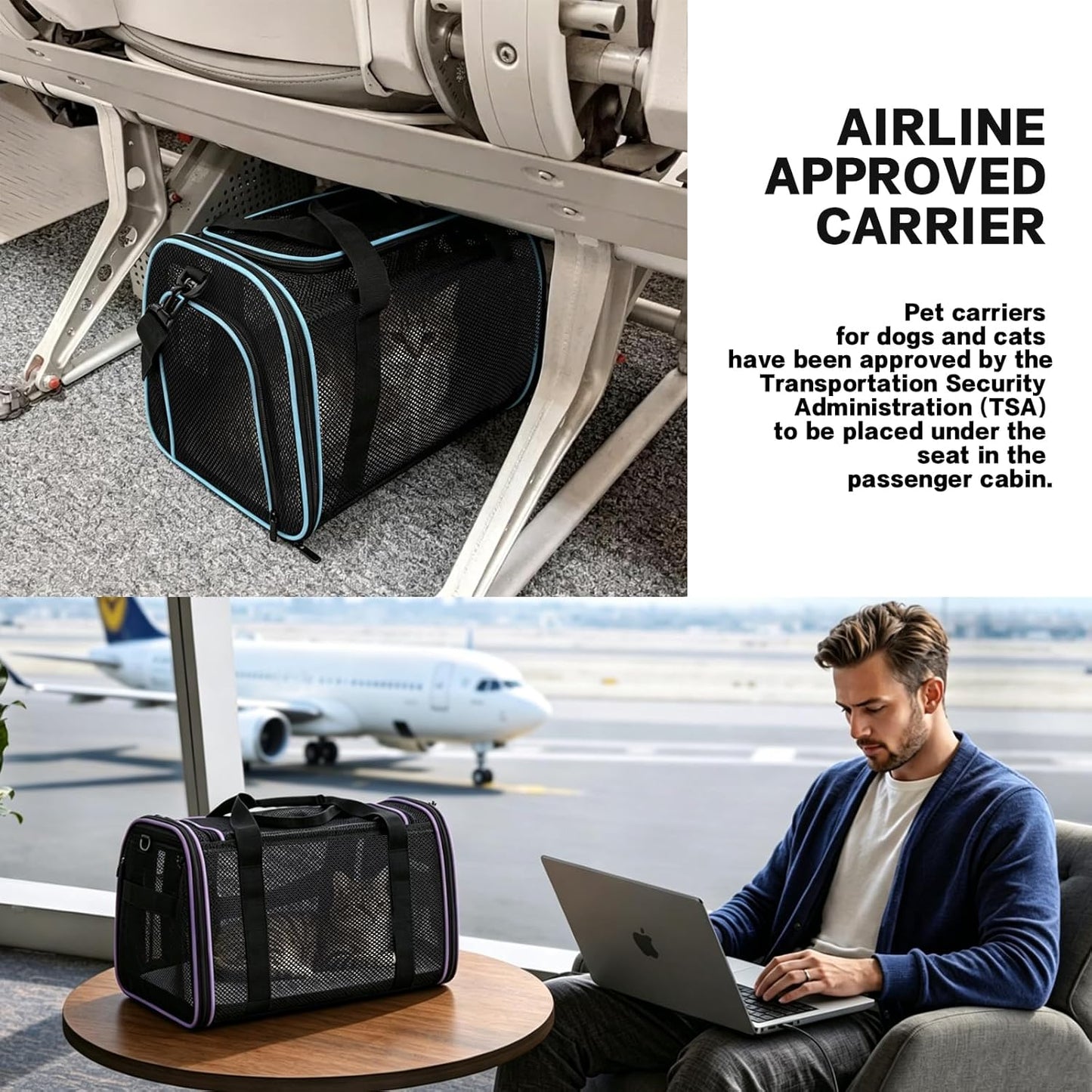 Cat Carrier Dog Carrier Pet Carriers Soft-Sided Cats Bag Animal Carriers Puppy Carrying Bag TSA Airline Approved Small Dog Carrier Soft Sided, Collapsible Travel Carriers for Big Cats(Up to 16lbs)