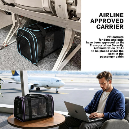 Cat Carrier Dog Carrier Pet Carriers Soft-Sided Cats Bag Animal Carriers Puppy Carrying Bag TSA Airline Approved Small Dog Carrier Soft Sided, Collapsible Travel Carriers for Big Cats(Up to 16lbs)