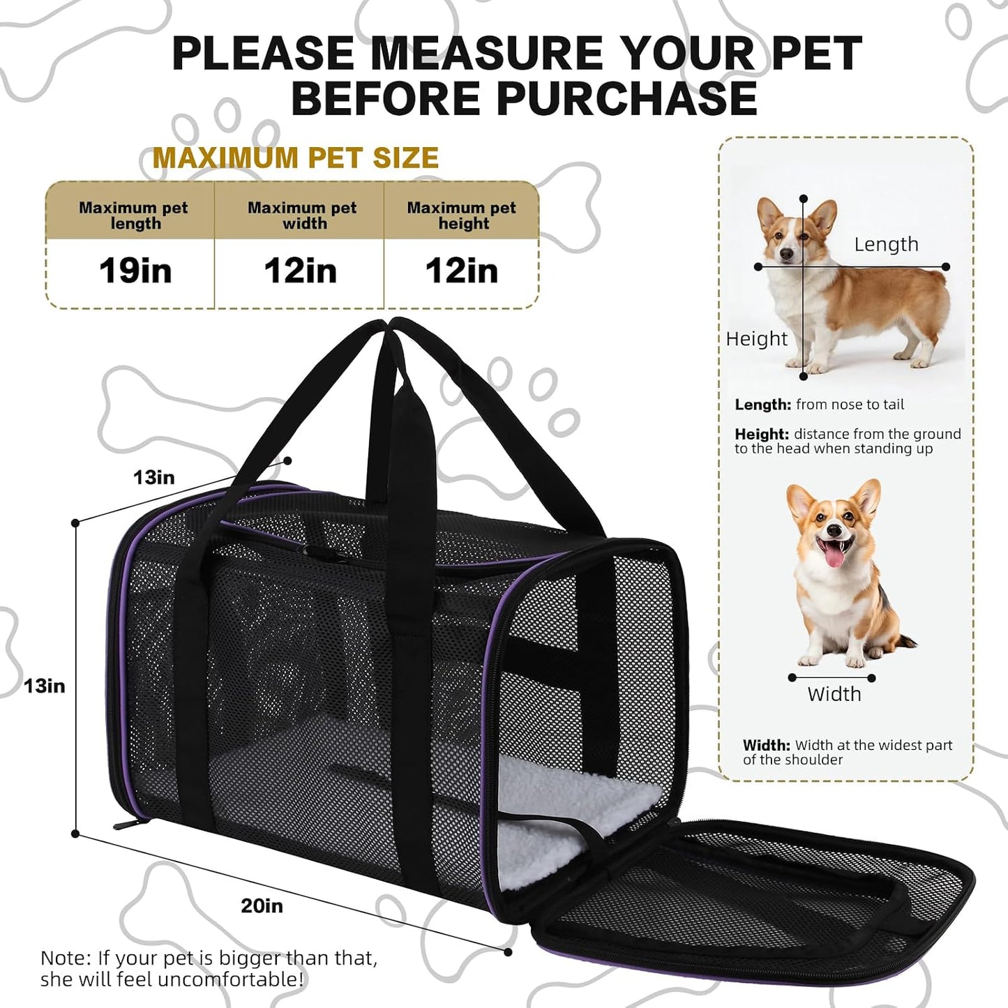Cat Carrier Dog Carrier Pet Carriers Soft-Sided Cats Bag Animal Carriers Puppy Carrying Bag TSA Airline Approved Small Dog Carrier Soft Sided, Collapsible Travel Carriers for Big Cats(Up to 16lbs)