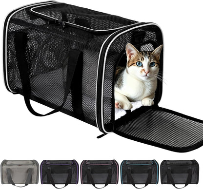 Cat Carrier Dog Carrier Pet Carriers Soft-Sided Cats Bag Animal Carriers Puppy Carrying Bag TSA Airline Approved Small Dog Carrier Soft Sided, Collapsible Travel Carriers for Big Cats(Up to 16lbs)