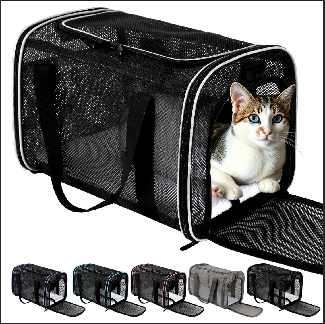 Cat Carrier Dog Carrier Pet Carriers Soft-Sided Cats Bag Animal Carriers Puppy Carrying Bag TSA Airline Approved Small Dog Carrier Soft Sided, Collapsible Travel Carriers for Big Cats(Up to 16lbs)