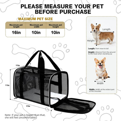Cat Carrier Dog Carrier Pet Carriers Soft-Sided Cats Bag Animal Carriers Puppy Carrying Bag TSA Airline Approved Small Dog Carrier Soft Sided, Collapsible Travel Carriers for Big Cats(Up to 16lbs)