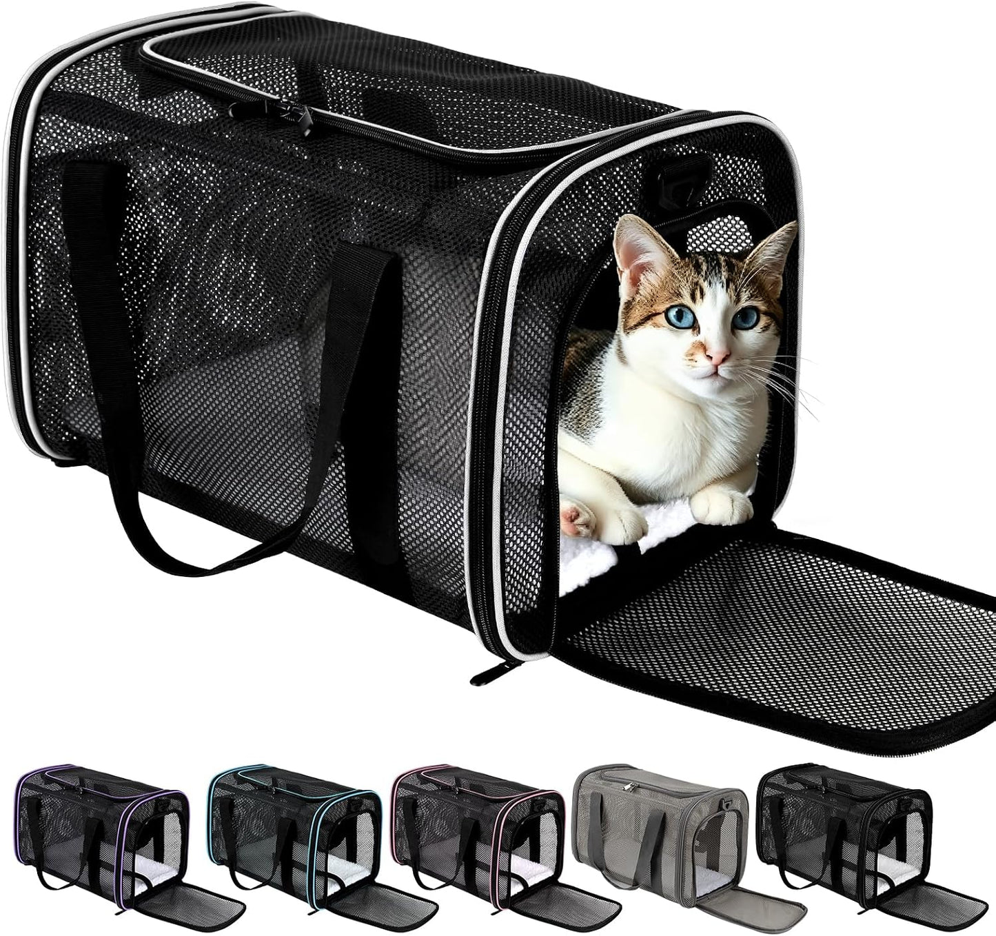 Cat Carrier Dog Carrier Pet Carriers Soft-Sided Cats Bag Animal Carriers Puppy Carrying Bag TSA Airline Approved Small Dog Carrier Soft Sided, Collapsible Travel Carriers for Big Cats(Up to 16lbs)