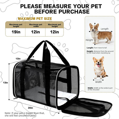 Cat Carrier Dog Carrier Pet Carriers Soft-Sided Cats Bag Animal Carriers Puppy Carrying Bag TSA Airline Approved Small Dog Carrier Soft Sided, Collapsible Travel Carriers for Big Cats(Up to 16lbs)