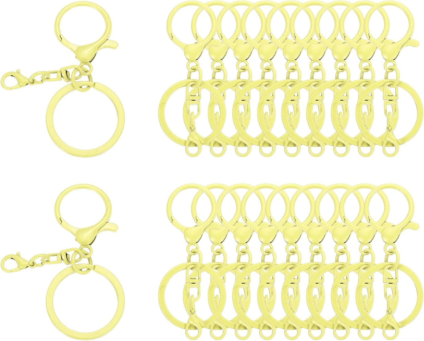 20 Pcs Large Lobster Claw Clasps with Key Rings, Colorful Keychain Clip Hooks Bulk for Bag Purse Charm Key Chain Supplies DIY Crafts, Light Yellow