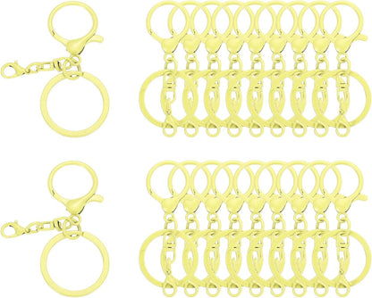 20 Pcs Large Lobster Claw Clasps with Key Rings, Colorful Keychain Clip Hooks Bulk for Bag Purse Charm Key Chain Supplies DIY Crafts, Light Yellow