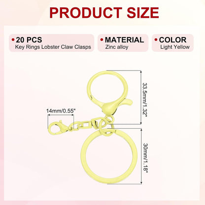 20 Pcs Large Lobster Claw Clasps with Key Rings, Colorful Keychain Clip Hooks Bulk for Bag Purse Charm Key Chain Supplies DIY Crafts, Light Yellow