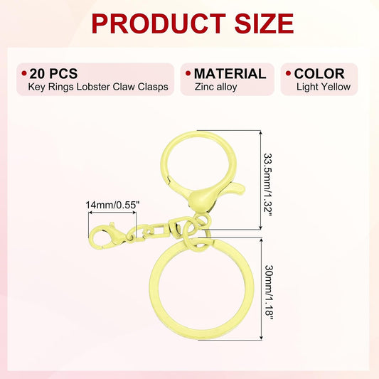 20 Pcs Large Lobster Claw Clasps with Key Rings, Colorful Keychain Clip Hooks Bulk for Bag Purse Charm Key Chain Supplies DIY Crafts, Light Yellow