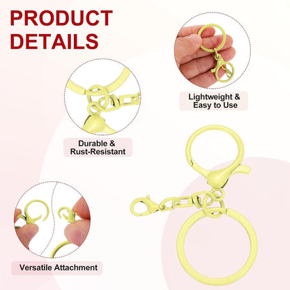 20 Pcs Large Lobster Claw Clasps with Key Rings, Colorful Keychain Clip Hooks Bulk for Bag Purse Charm Key Chain Supplies DIY Crafts, Light Yellow