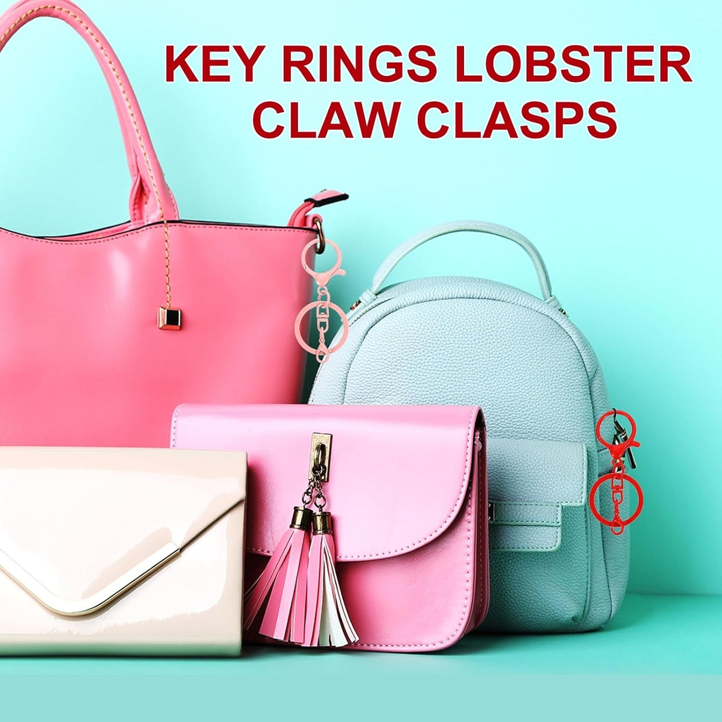 20 Pcs Large Lobster Claw Clasps with Key Rings, Colorful Keychain Clip Hooks Bulk for Bag Purse Charm Key Chain Supplies DIY Crafts, Light Yellow