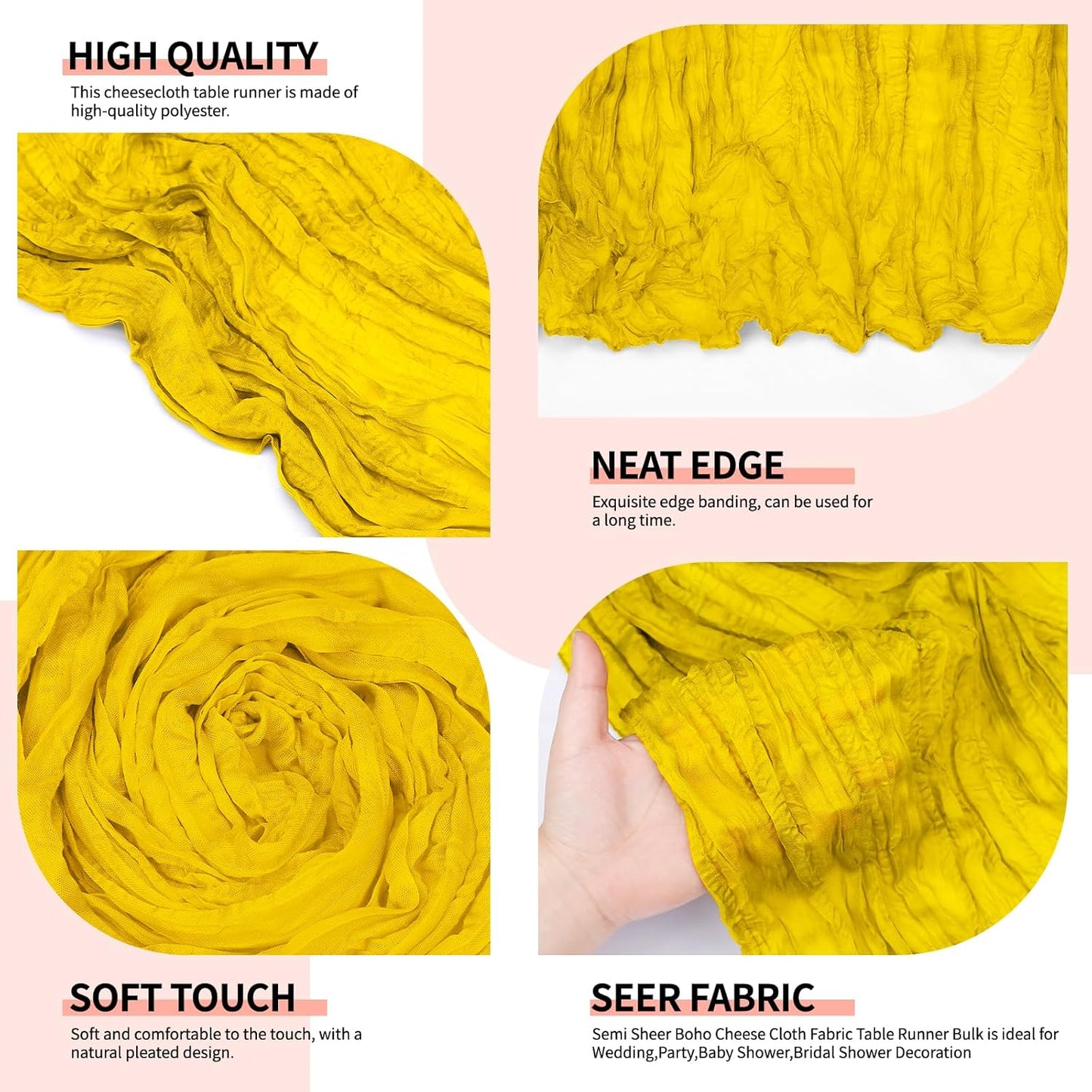 12 Pcs Lemon Yellow Cheesecloth Table Runner 10Ft, Gauze Table Runners 21.5 x 120 inch,Semi Sheer Cheese Cloth Fabric Runner Bulk for Wedding,Party,Baby Shower,Bridal Shower