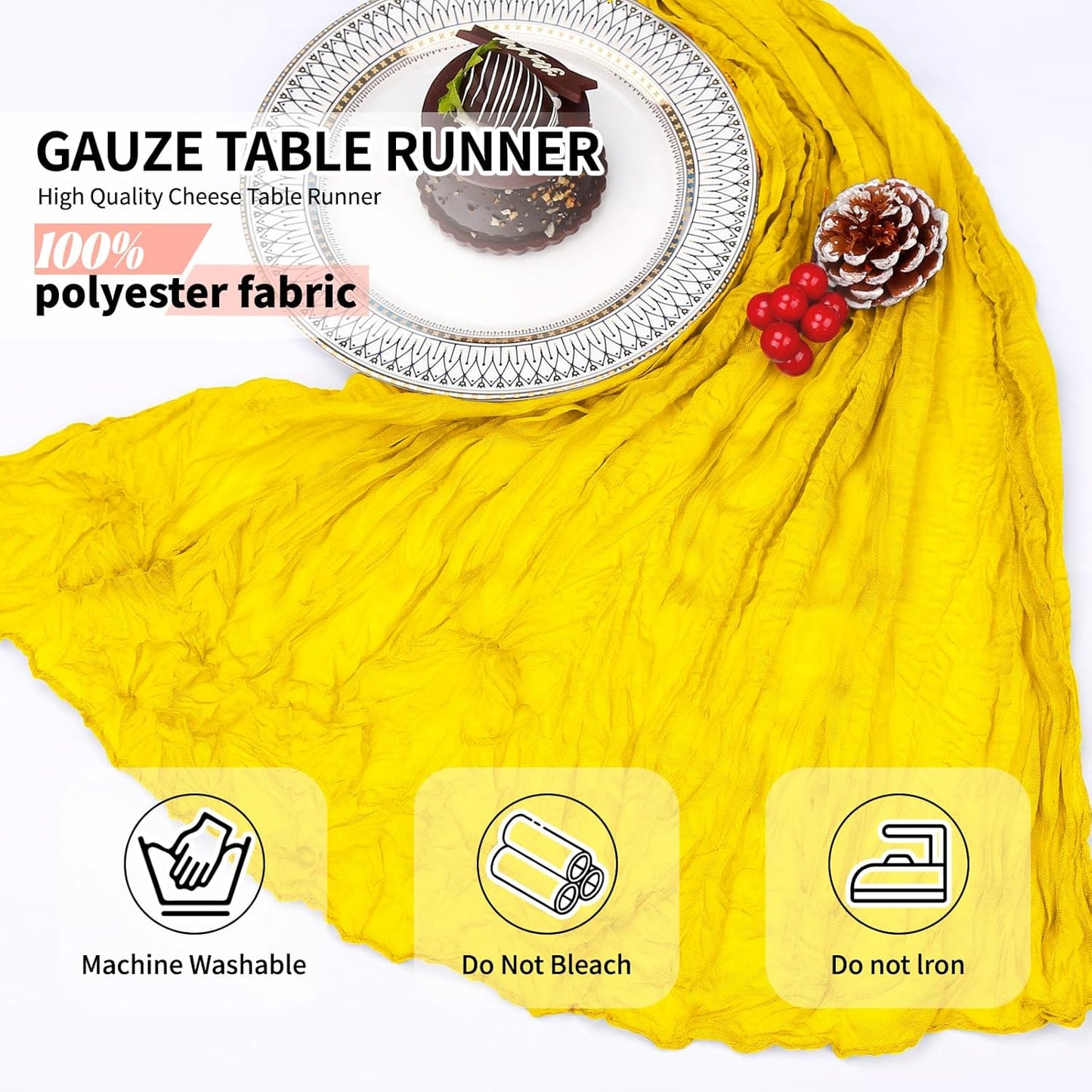 12 Pcs Lemon Yellow Cheesecloth Table Runner 10Ft, Gauze Table Runners 21.5 x 120 inch,Semi Sheer Cheese Cloth Fabric Runner Bulk for Wedding,Party,Baby Shower,Bridal Shower