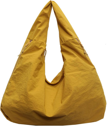 Slouchy Tote Bag 2026 Nylon Solid Pleated Handbag Men Women Large Shoulder Travel Gym Casual Commute Weekend Vacation