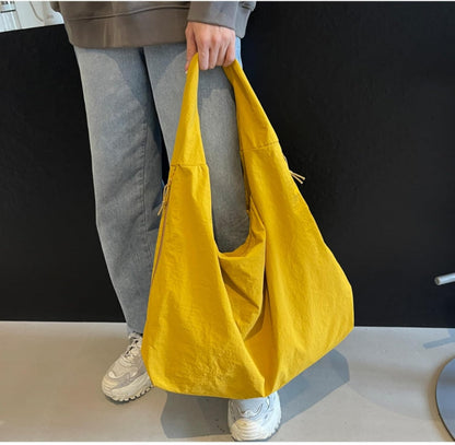 Slouchy Tote Bag 2026 Nylon Solid Pleated Handbag Men Women Large Shoulder Travel Gym Casual Commute Weekend Vacation