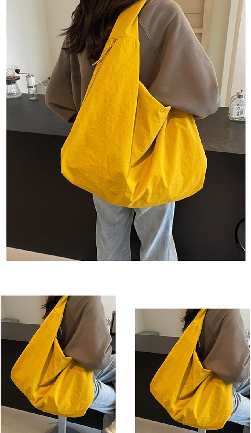 Slouchy Tote Bag 2026 Nylon Solid Pleated Handbag Men Women Large Shoulder Travel Gym Casual Commute Weekend Vacation