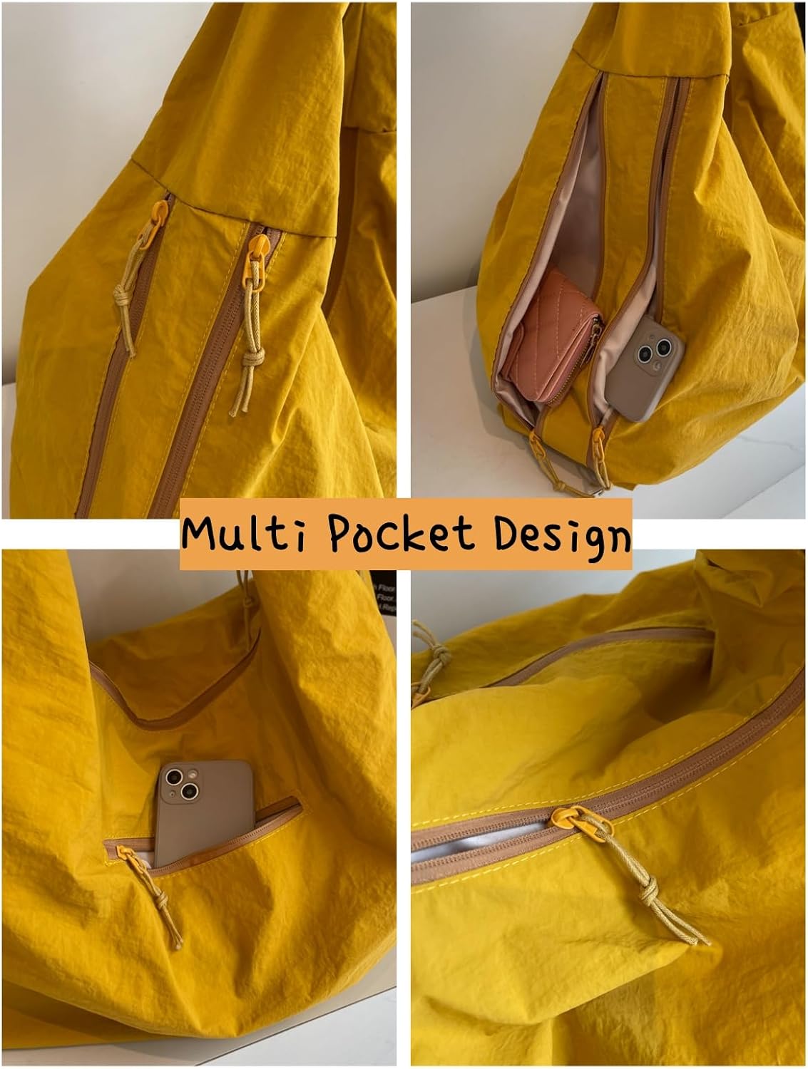 Slouchy Tote Bag 2026 Nylon Solid Pleated Handbag Men Women Large Shoulder Travel Gym Casual Commute Weekend Vacation