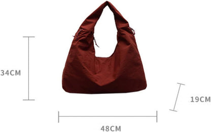 Slouchy Tote Bag 2026 Nylon Solid Pleated Handbag Men Women Large Shoulder Travel Gym Casual Commute Weekend Vacation