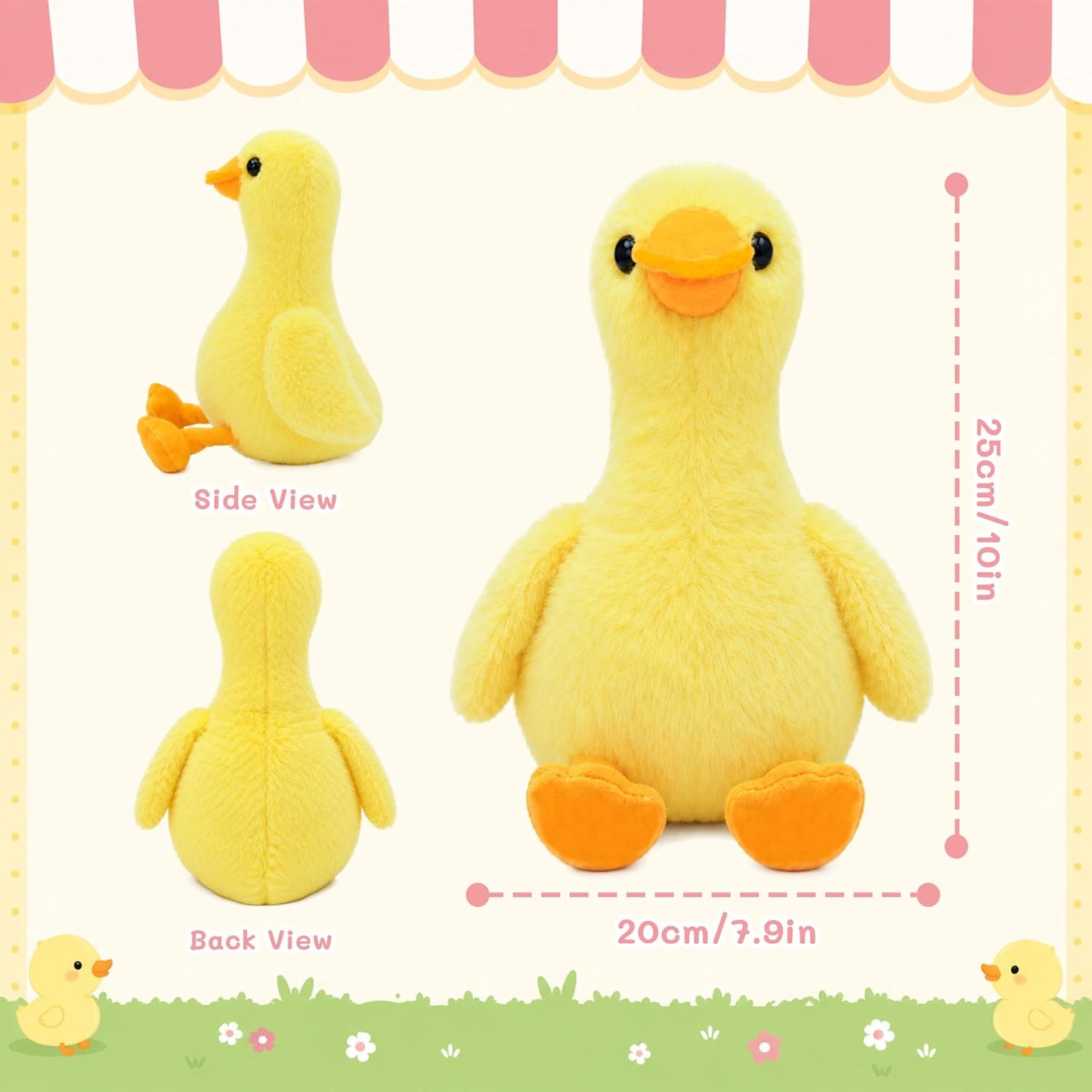 10” Cute Yellow Duck Plush Toy, Soft Stuffed Duckling, Huggable Plush Animal for Boys & Girls, Birthday
