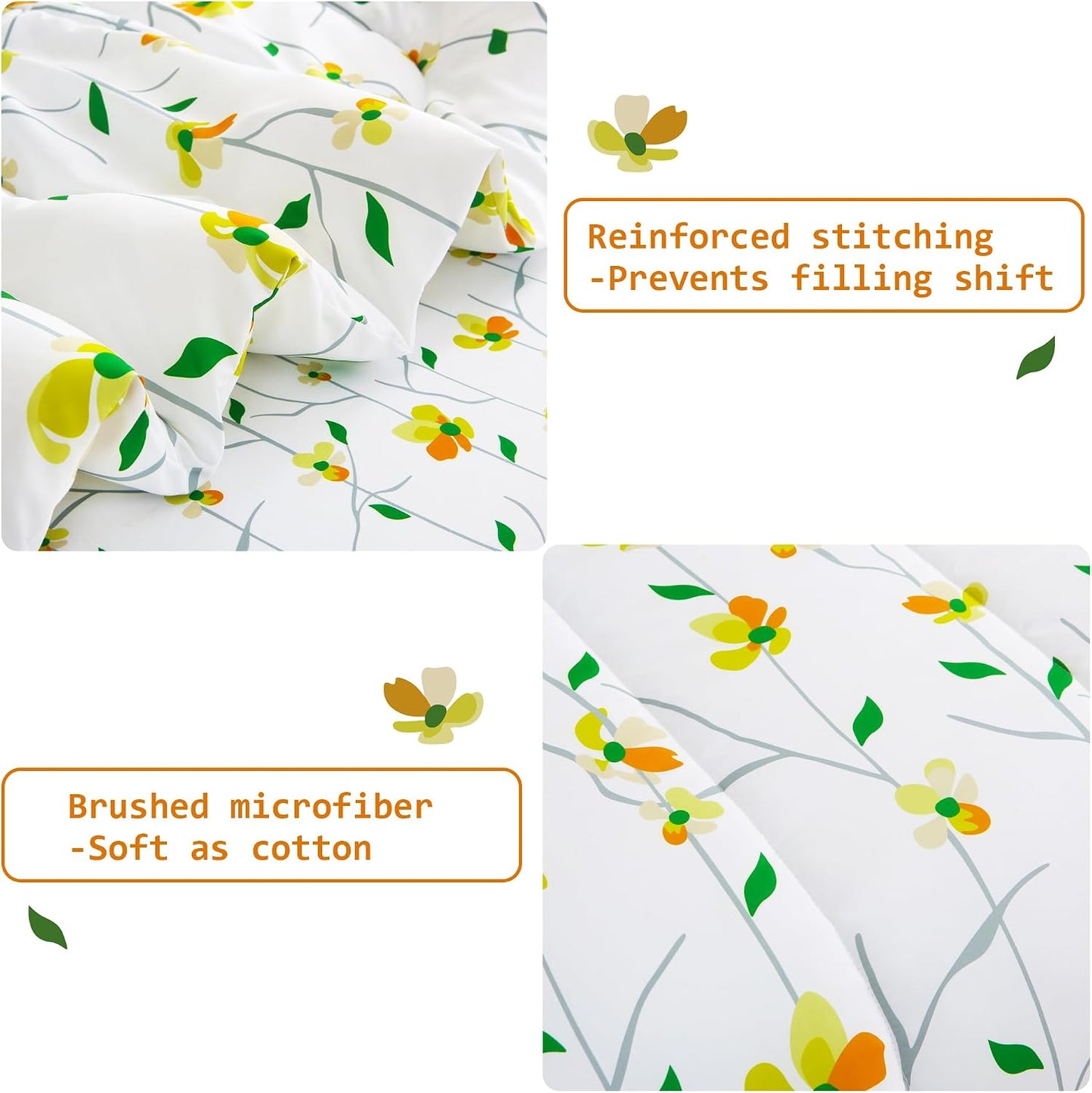lasoftan Floral Queen Comforter Set with Sheets, 7 piece Luxury Vintage Bedding, Soft Microfiber Bed in a Bag, Cozy Lightweight Bed Set, Yellow Flower