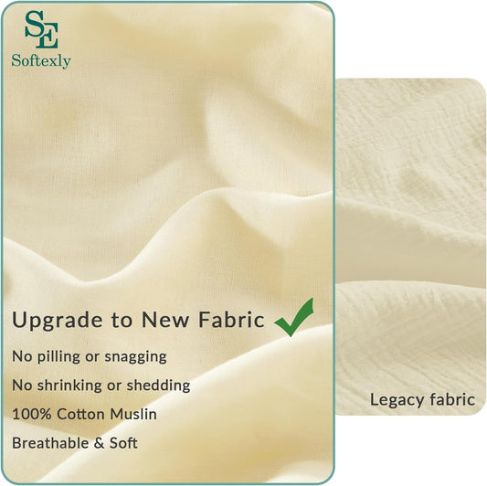 100% Pure Cotton Duvet Cover Cal King Size Muslin Linen Feel Light Yellow | Plain Weave Duvet Cover Set, Soft Comforter Cover Linen Like, Minimalist Gauze Duvet Cover with 2 Pillowcases, 98"x104"