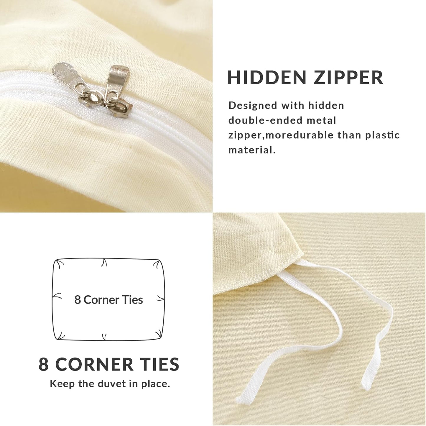 100% Pure Cotton Duvet Cover Cal King Size Muslin Linen Feel Light Yellow | Plain Weave Duvet Cover Set, Soft Comforter Cover Linen Like, Minimalist Gauze Duvet Cover with 2 Pillowcases, 98"x104"