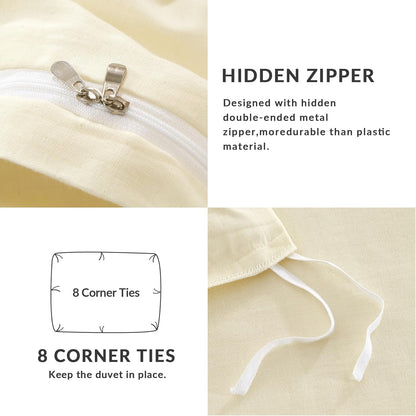 100% Pure Cotton Duvet Cover Cal King Size Muslin Linen Feel Light Yellow | Plain Weave Duvet Cover Set, Soft Comforter Cover Linen Like, Minimalist Gauze Duvet Cover with 2 Pillowcases, 98"x104"