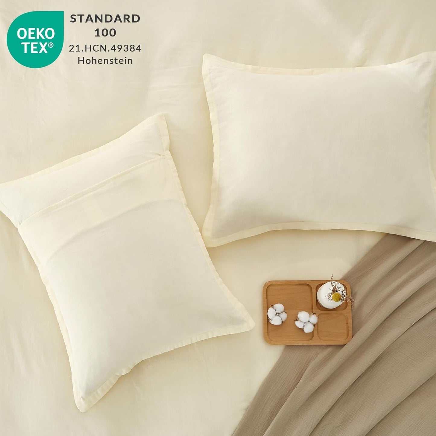 100% Pure Cotton Duvet Cover Cal King Size Muslin Linen Feel Light Yellow | Plain Weave Duvet Cover Set, Soft Comforter Cover Linen Like, Minimalist Gauze Duvet Cover with 2 Pillowcases, 98"x104"